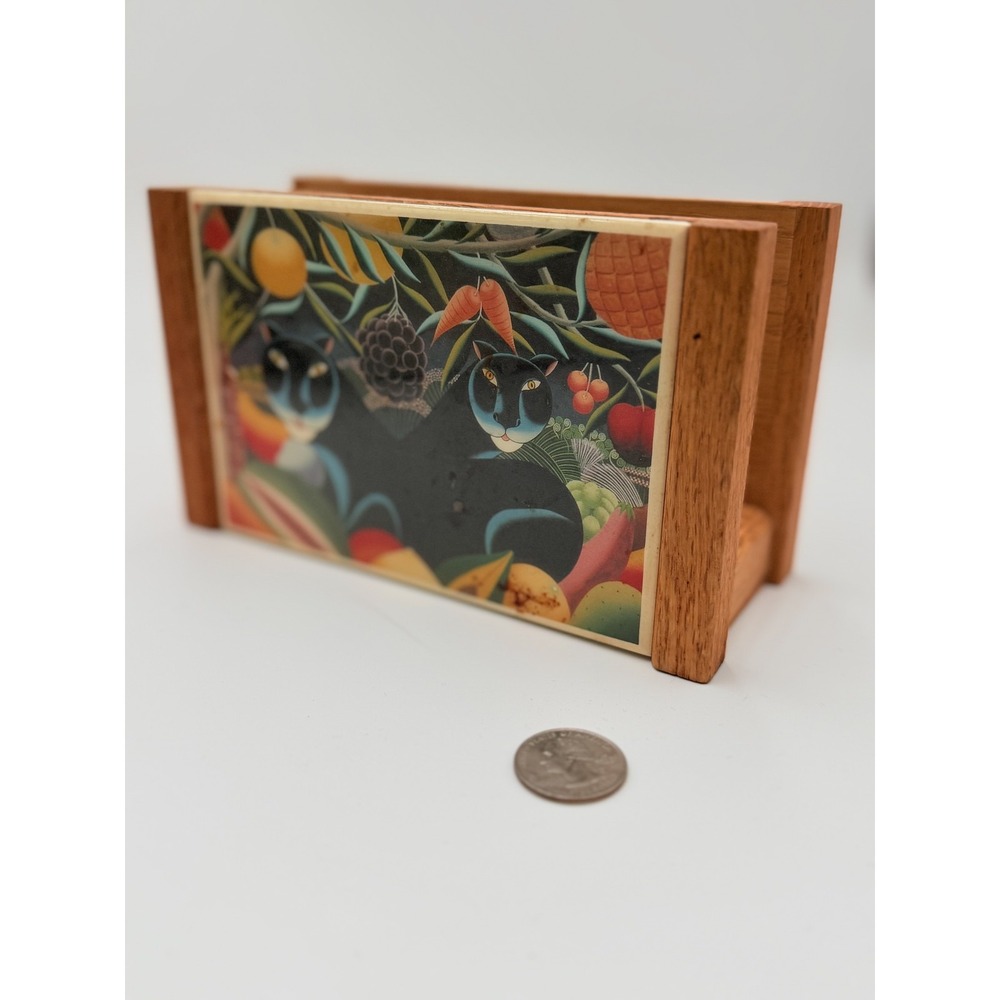 Black Panther Tropical Fruit Wood Napkin Holder Desk Decor Jungle Art Tile